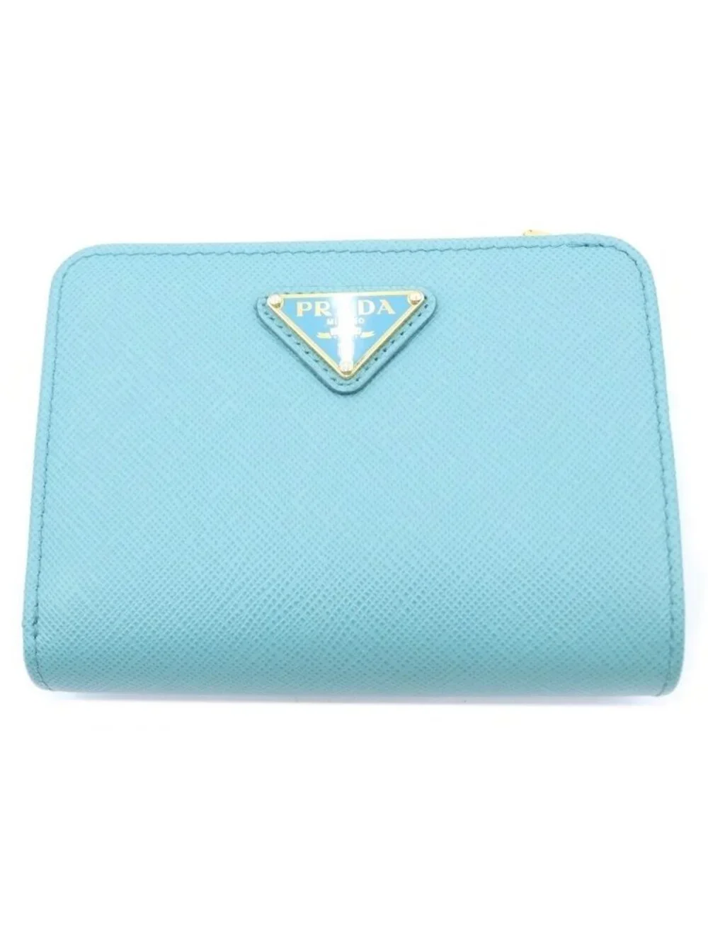 Prada Saffiano Compact Wallet Mini Mint Green Leather Gold